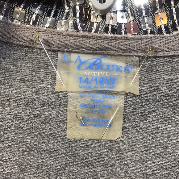 Vintage 90s L.A.BLUES ‘Active’ Grey Silver Sequin Hoodie Sweatshirt Jacket - Picture 3 of 6